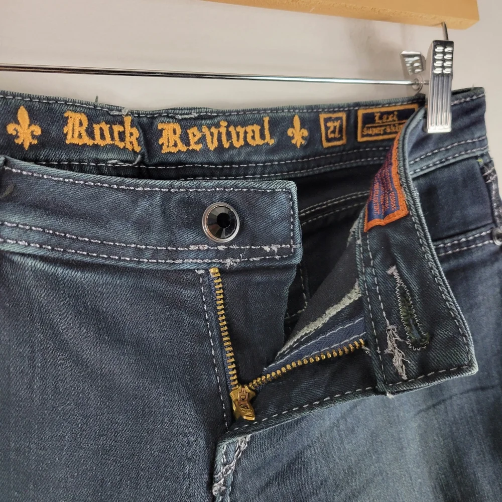 Rock Revival Lexi Super Skinny Low Mid Rise Rhinestone Sequin Bling Jeans Long - Picture 7 of 11